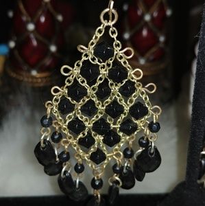 Gold black dangle medical renaissance earrings